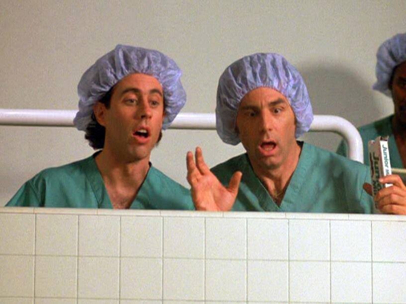 Still from Seinfeld right after Kramer drops the Junior Mint.