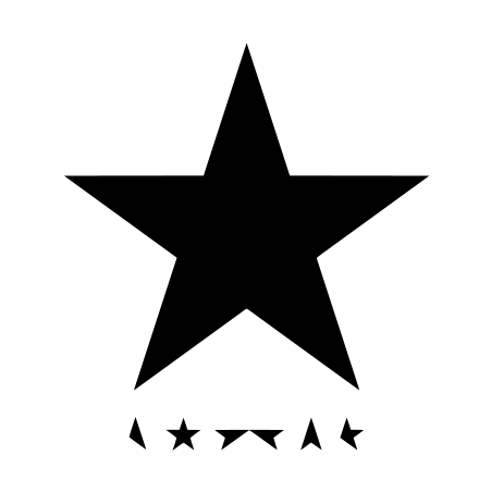 Cover of David Bowie's record Blackstar...a black star with segments of the star in a row below the main star