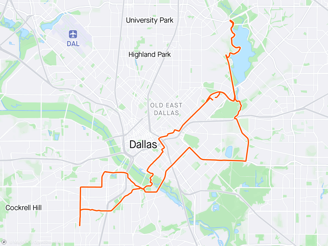 Strava map of bike route throughout Dallas, TX