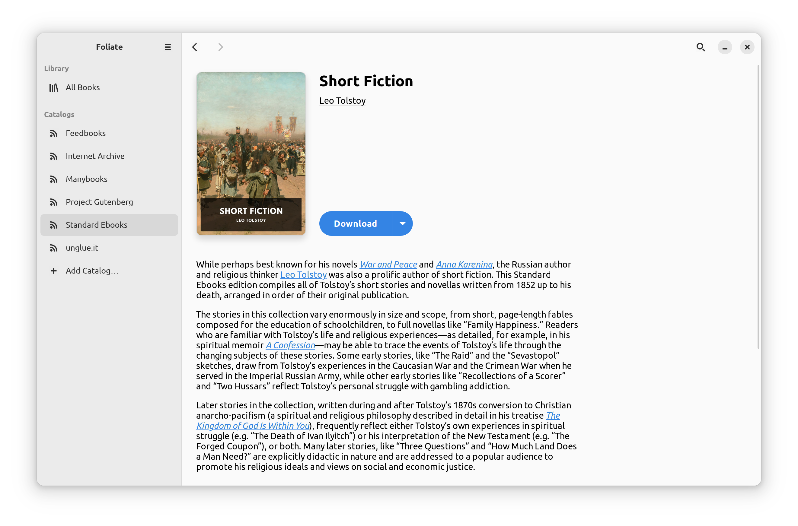 Screenshot of Foliate showing a book view page on Standard Ebooks