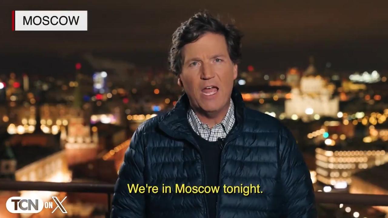 Screenshot of Tucker Carlson, "We're in Moscow tonight"