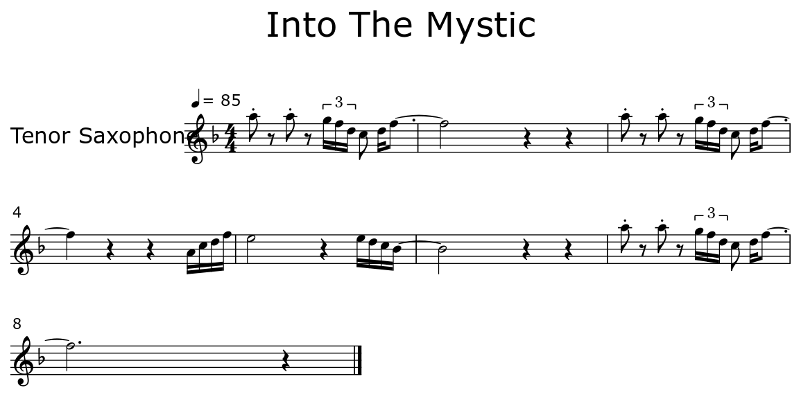 the sheet music for the tenor sax part in Into the Mystic by Van Morrison